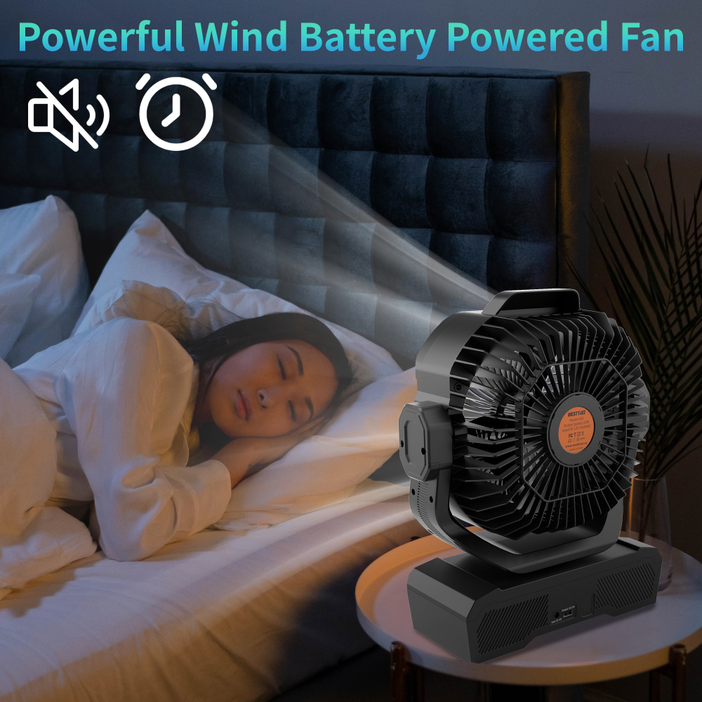 Battery Powered Fan Powerful Airflow Battery Operated Air Circulator Fan for Bedroom,Quiet & 360°Auto Oscillating Rechargeable Camping Fans with LED Light