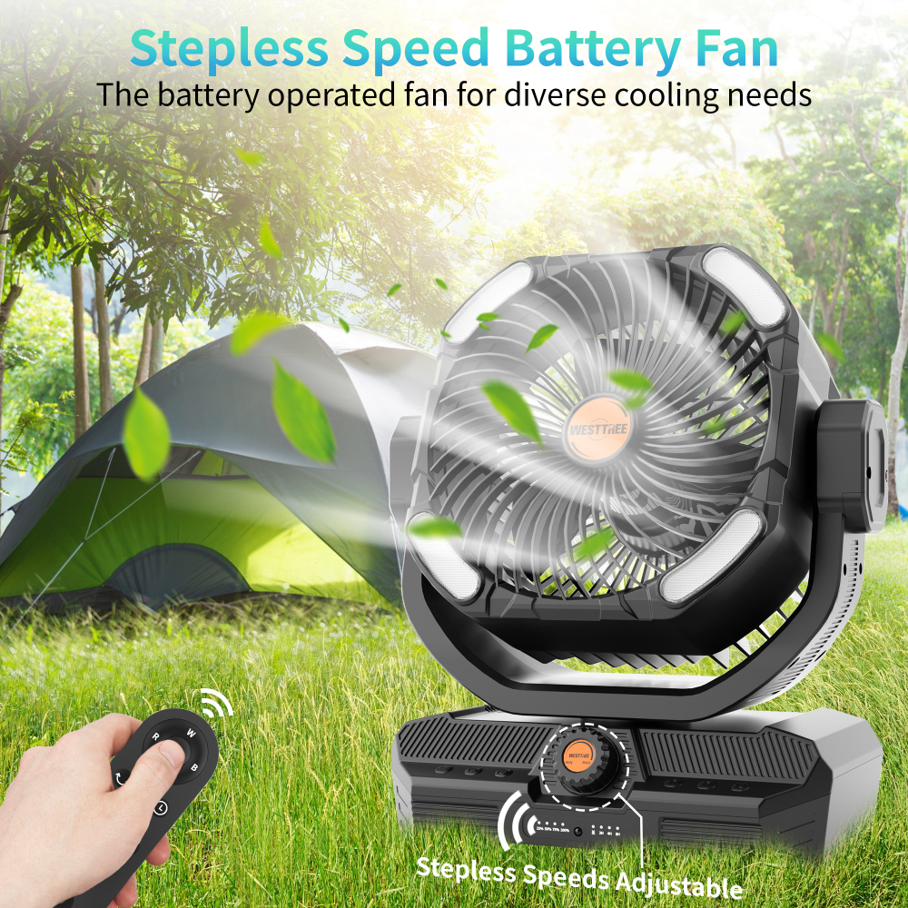Battery Powered Fan Powerful Airflow Battery Operated Air Circulator Fan for Bedroom,Quiet & 360°Auto Oscillating Rechargeable Camping Fans with LED Light