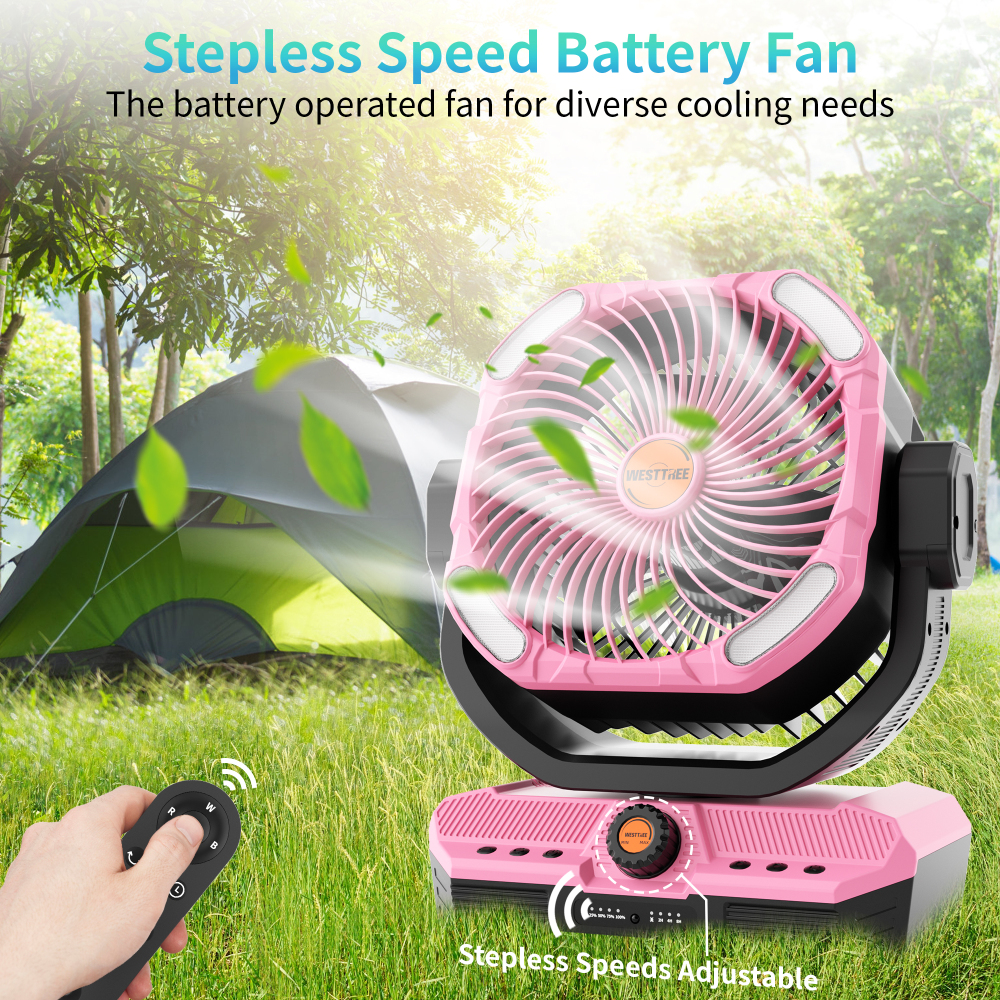 Battery Powered Fan Powerful Airflow Battery Operated Air Circulator Fan for Bedroom,Quiet & 360°Auto Oscillating Rechargeable Camping Fans with LED Light