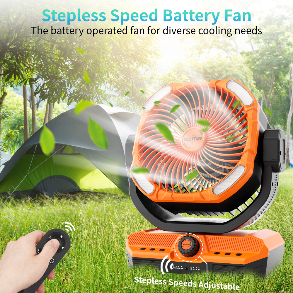 Battery Powered Fan Powerful Airflow Battery Operated Air Circulator Fan for Bedroom,Quiet & 360°Auto Oscillating Rechargeable Camping Fans with LED Light
