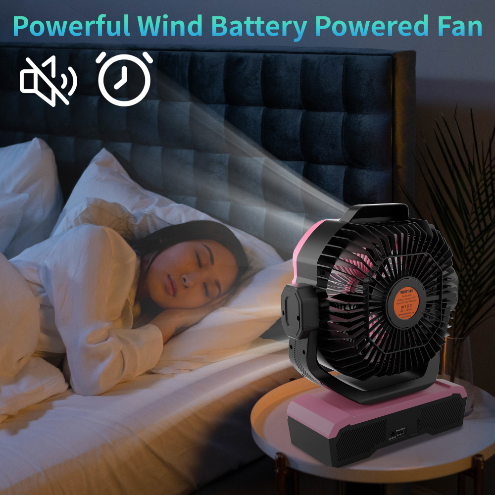 Battery Powered Fan Powerful Airflow Battery Operated Air Circulator Fan for Bedroom,Quiet & 360°Auto Oscillating Rechargeable Camping Fans with LED Light