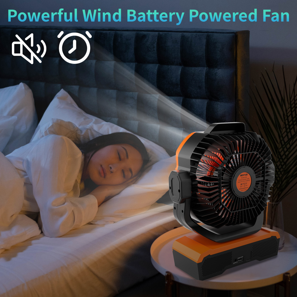 Battery Powered Fan Powerful Airflow Battery Operated Air Circulator Fan for Bedroom,Quiet & 360°Auto Oscillating Rechargeable Camping Fans with LED Light