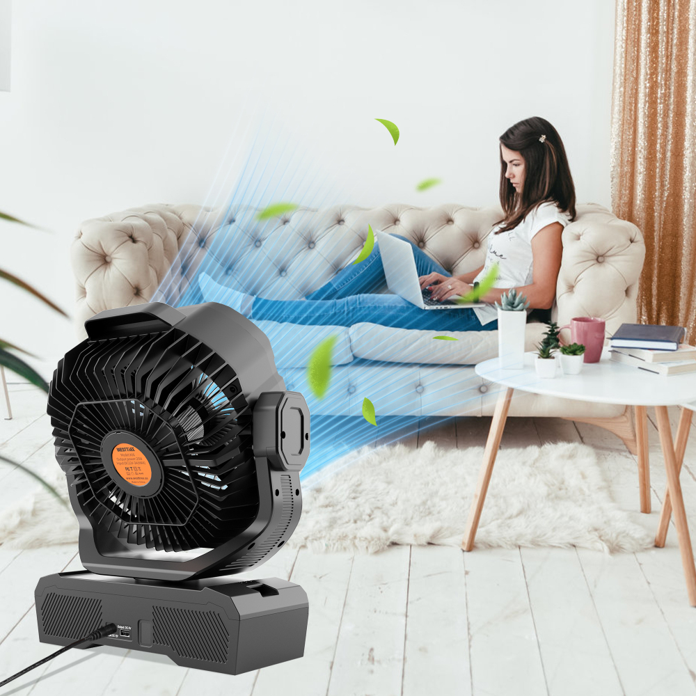 Battery Powered Fan Powerful Airflow Battery Operated Air Circulator Fan for Bedroom,Quiet & 360°Auto Oscillating Rechargeable Camping Fans with LED Light