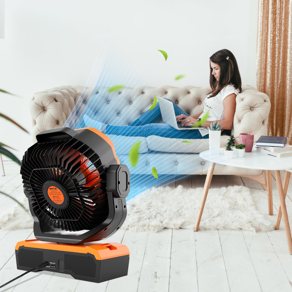 Battery Powered Fan Powerful Airflow Battery Operated Air Circulator Fan for Bedroom,Quiet & 360°Auto Oscillating Rechargeable Camping Fans with LED Light