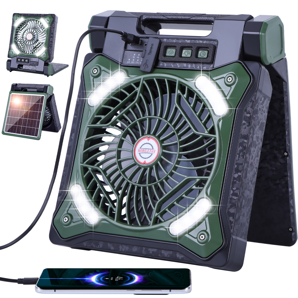 Solar Fan Battery Powered Rechargeable Solar Camping Fan with Led Lantern & Power Bank Foldable Angle USB Personal Fans for Travel Camping