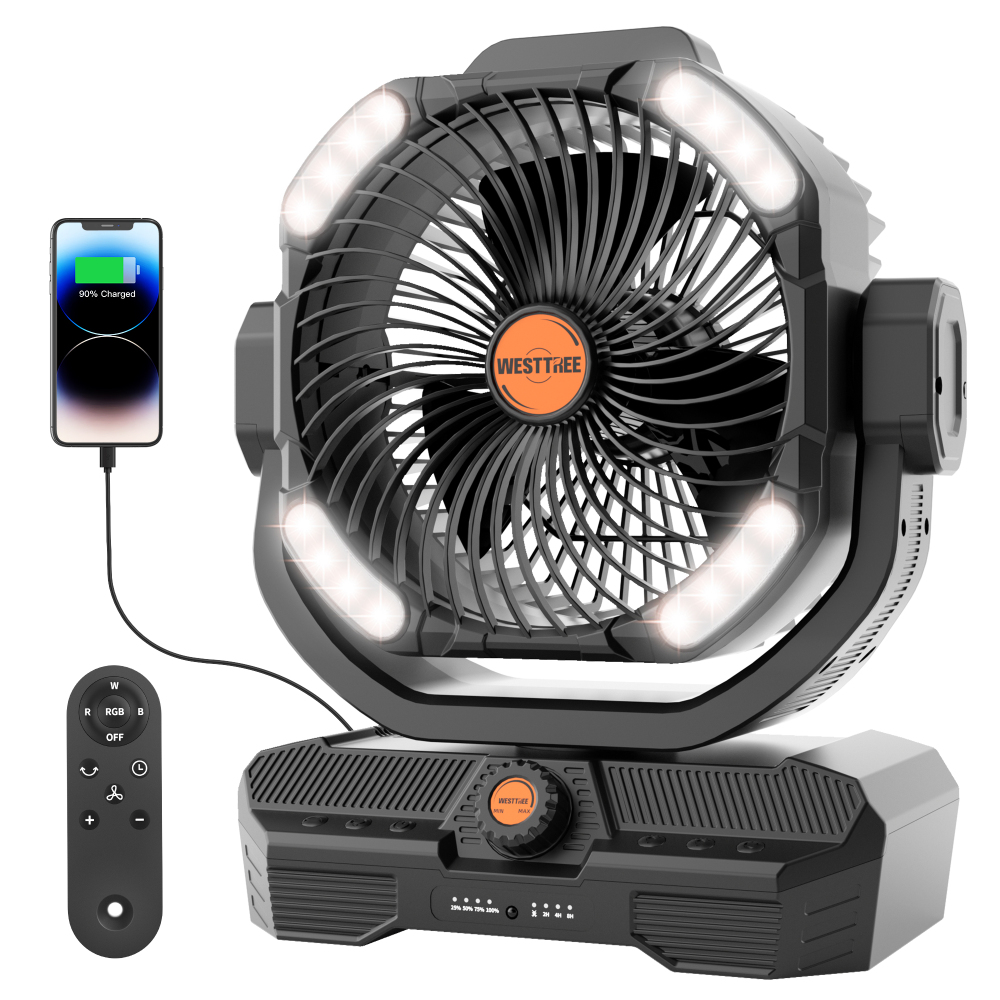Battery Powered Fan Powerful Airflow Battery Operated Air Circulator Fan for Bedroom,Quiet & 360°Auto Oscillating Rechargeable Camping Fans with LED Light