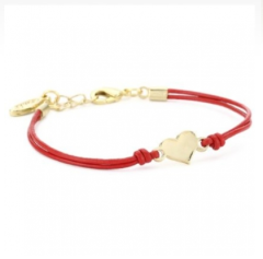 Ettika Gold Colored Heart Single Charm Red Leather Bracelet