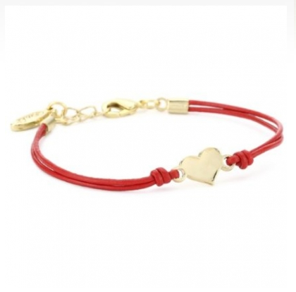 Ettika Gold Colored Heart Single Charm Red Leather Bracelet