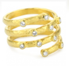 GURHAN "Spring" 10 White Diamond High Karat Gold Coil Ring, Size 7