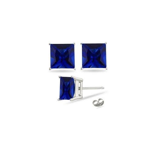 2.00 Carat Princess Sapphire Blue Cubic Zirconia Cz Stud Earrings. Sterling Silver 925 Tarnish Free & Nickel Free Top Quality Rhodium Finish