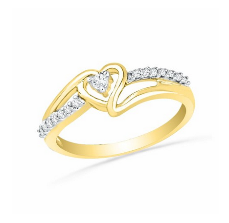 Sterling Silver Yellow Plated Round Diamond Heart Promise Ring (1/10 Cttw)