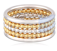 Sterling Silver Three-Row Two-Tone Rhodium and Yellow Gold Plated Ring