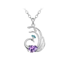 KATGI White Gold Plated Rhinestone Colorful Flash Drill Phoenix Crystal Pendant Necklace