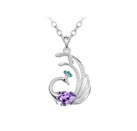 KATGI White Gold Plated Rhinestone Colorful Flash Drill Phoenix Crystal Pendant Necklace