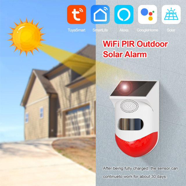 Tuya  Smart WiFi Solar Waterproof WiFi PIR Alarm with 433Mhz, solar - powered for outdoor security