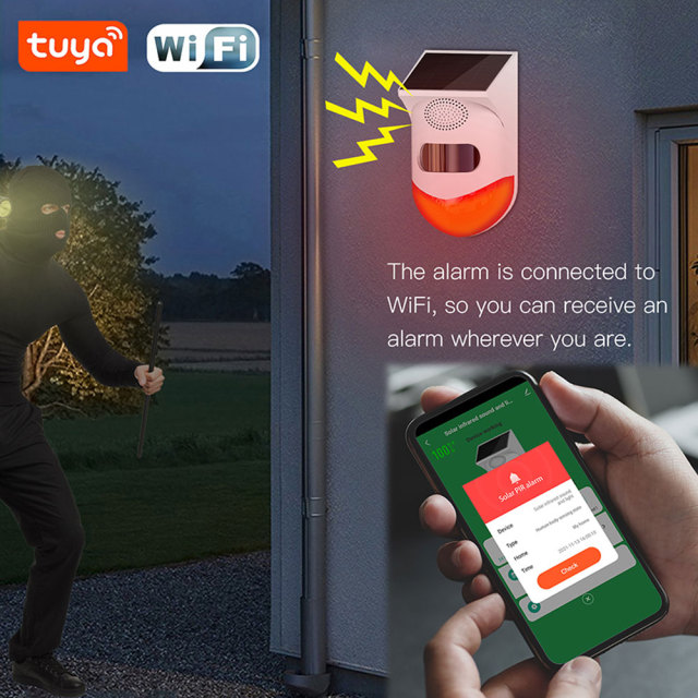 Tuya  Smart WiFi Solar Waterproof WiFi PIR Alarm with 433Mhz, solar - powered for outdoor security