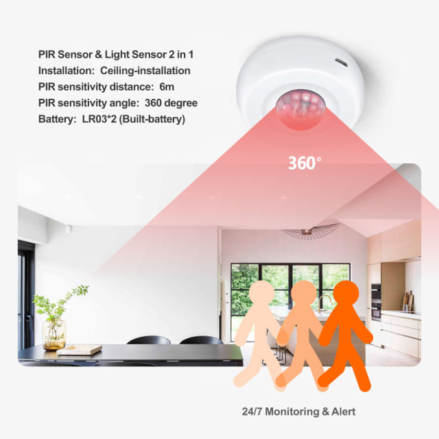 Tuya Smart 2 - in - 1 WiFi Ceiling PIR Sensor: PIR + light detection in one device