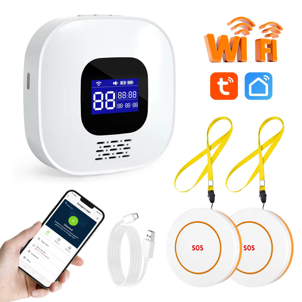 Tuya Smart WiFi Caregiver Pager – SOS Alarm System, 16 Ringtones, LCD Display. For Nursing Homes/Family Care