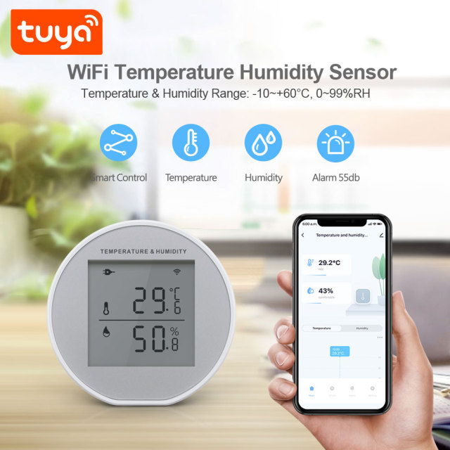 Tuya Smart WiFi Temp & Humidity Sensor – Real - Time Monitoring, Voice Control, LCD Display for Home Comfort