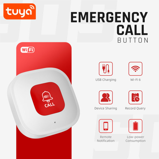Tuya Smart WiFi SOS Button – Instant App Notifications, WiFi 6, Works with Tuya Ecosystem. Protect Your Family