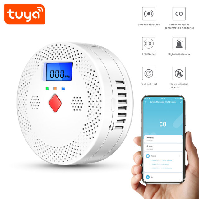 Tuya Smart WiFi CO Detector – Real - Time Monitoring, LCD Display, High - Decibel Alarm for Home Safety