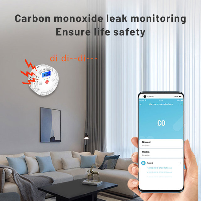 Tuya Smart WiFi CO Detector – Real - Time Monitoring, LCD Display, High - Decibel Alarm for Home Safety