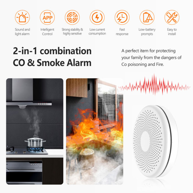 Tuya Smart WiFi Smoke & CO Alarm – 2 - in - 1 Protection, App Alerts, Loud 85dB Alarm for Home Safety