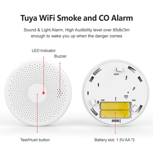 Tuya Smart WiFi Smoke & CO Alarm – 2 - in - 1 Protection, App Alerts, Loud 85dB Alarm for Home Safety