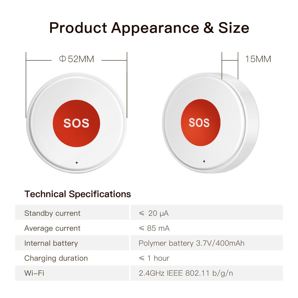Tuya Smart WiFi SOS Emergency Button – For Elderly/Pregnancy Care, Easy to Wear