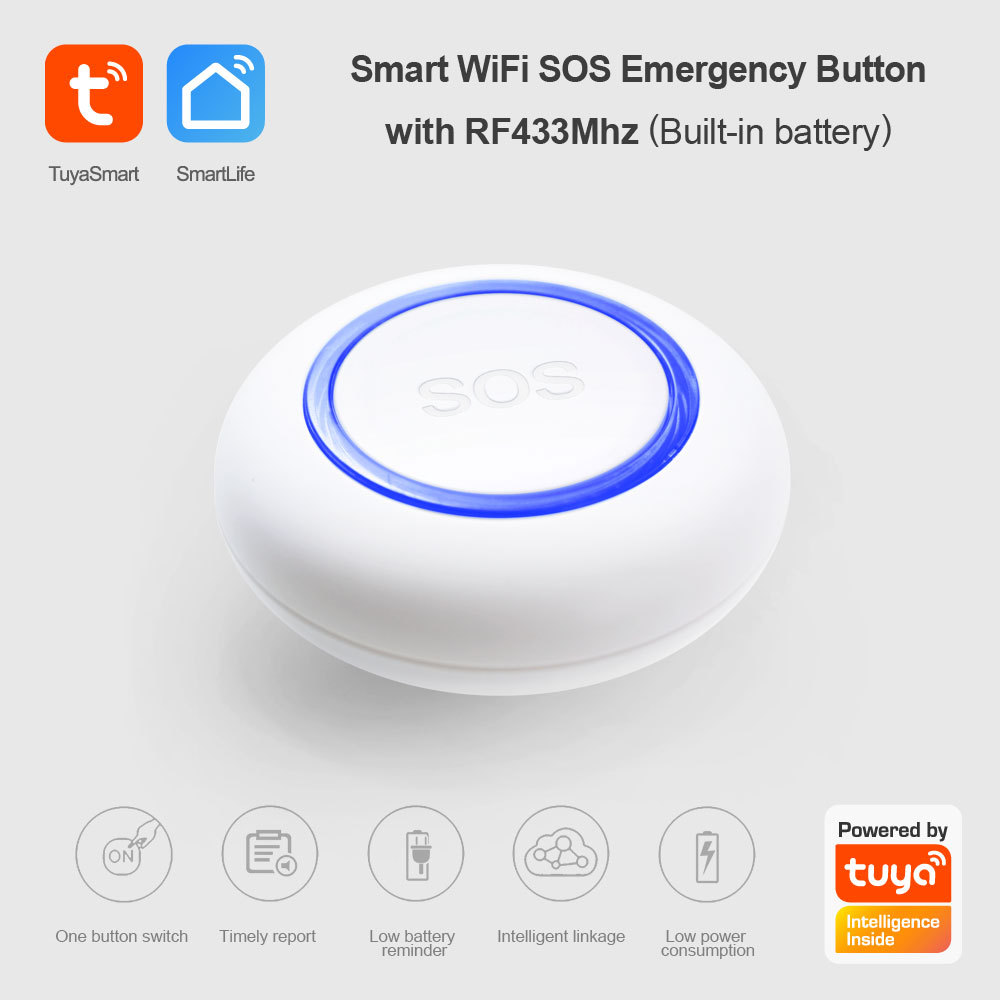 Tuya Smart WiFi SOS Button With RF433Mhz – One - Click Alerts, Long - Range, App Notifications. For Home/Elderly Care