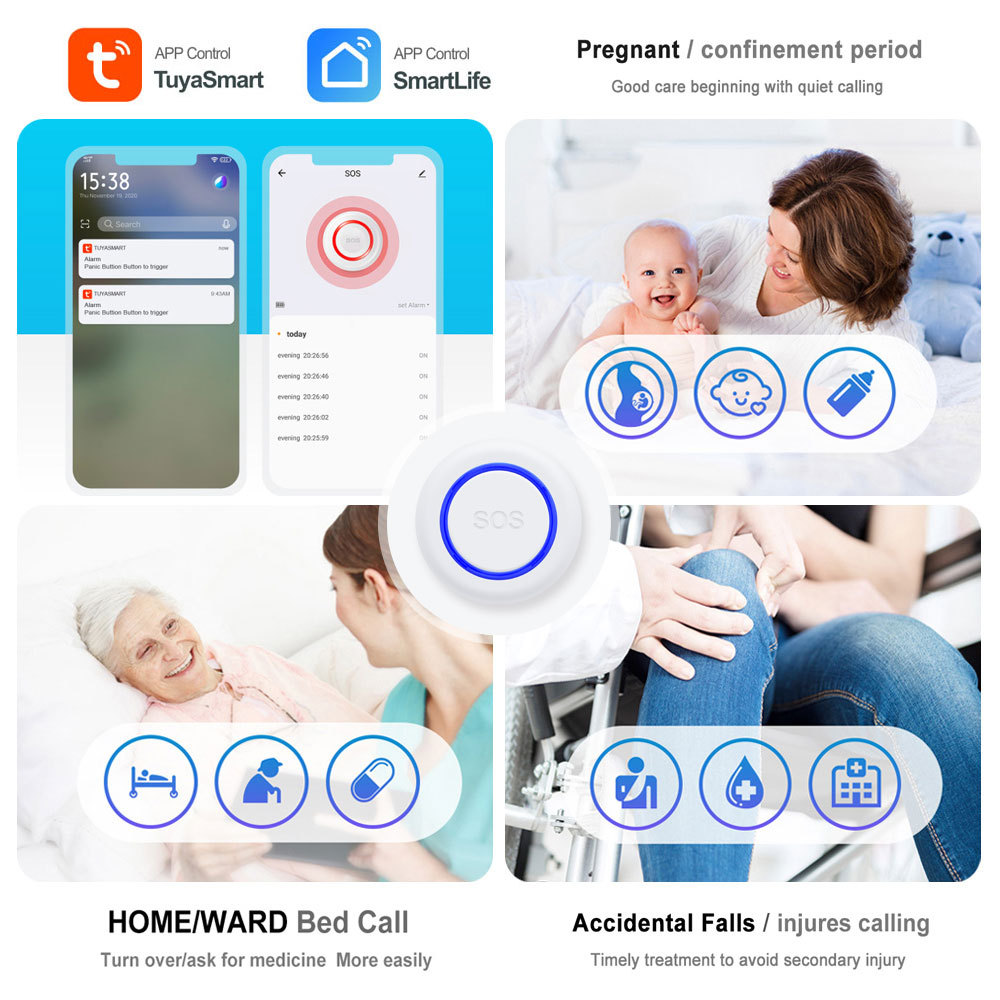 Tuya Smart WiFi SOS Button With RF433Mhz – One - Click Alerts, Long - Range, App Notifications. For Home/Elderly Care