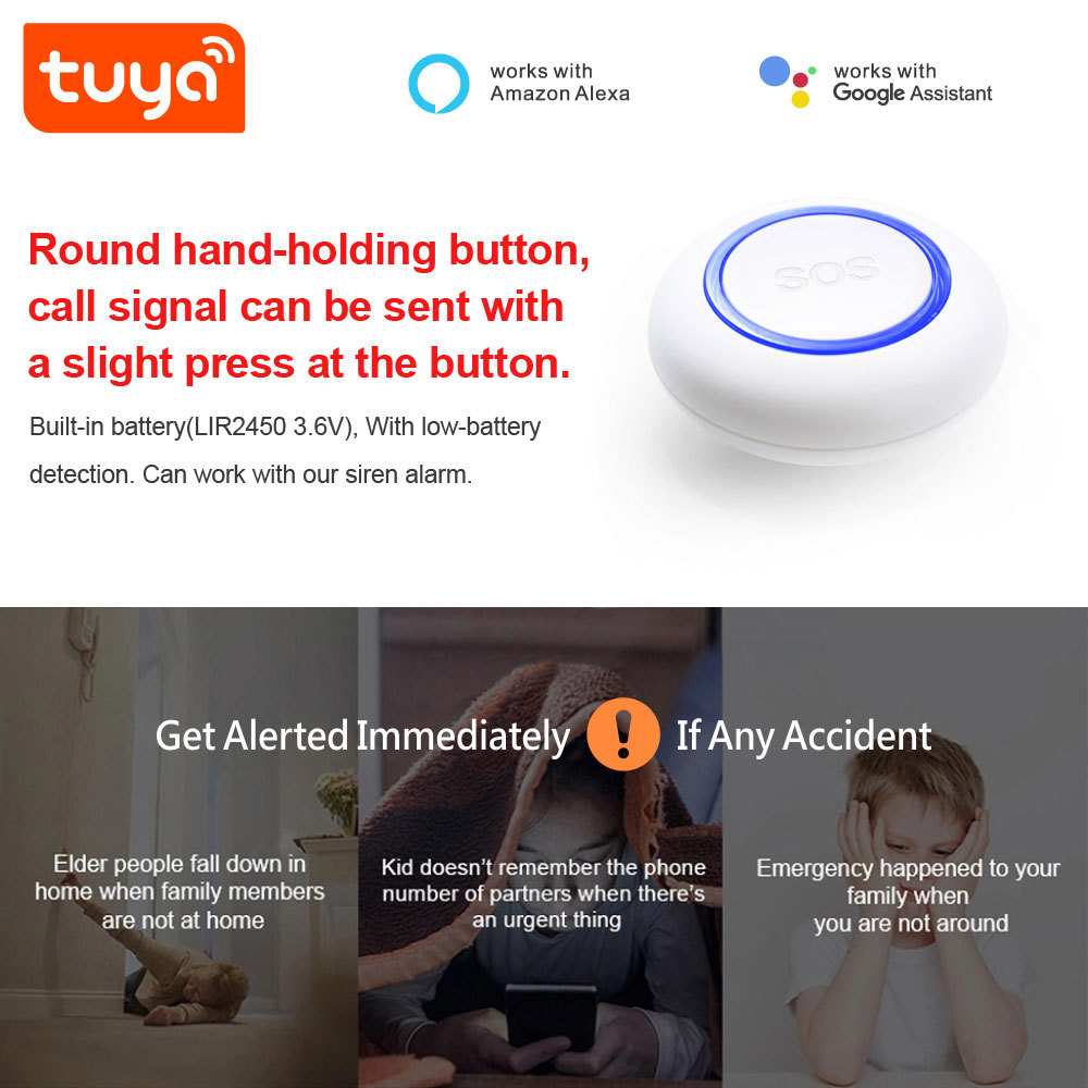 Tuya Smart WiFi SOS Button With RF433Mhz – One - Click Alerts, Long - Range, App Notifications. For Home/Elderly Care