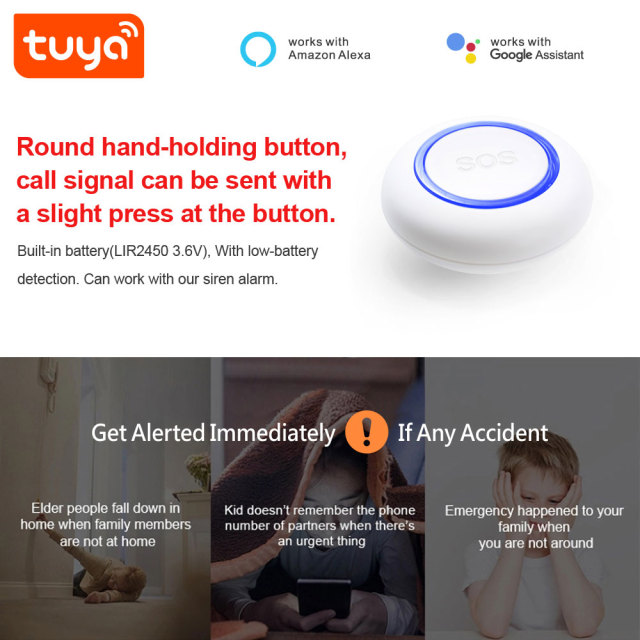 Tuya Smart WiFi SOS Button With RF433Mhz – One - Click Alerts, Long - Range, App Notifications. For Home/Elderly Care