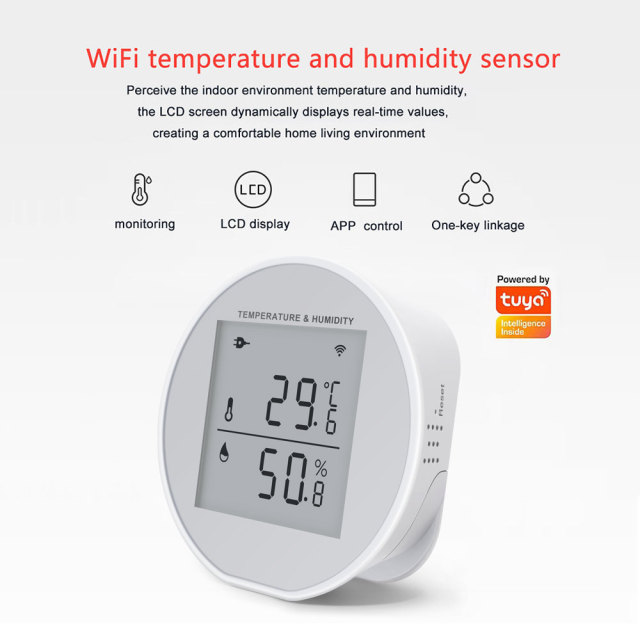 Tuya Smart WiFi Temp & Humidity Sensor – Real - Time Monitoring, Voice Control, LCD Display for Home Comfort