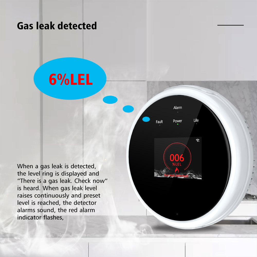 Tuya Smart WiFi Gas Sensor: LCD Display, Gas & Heat Alerts, App Notifications, Works with Tuya