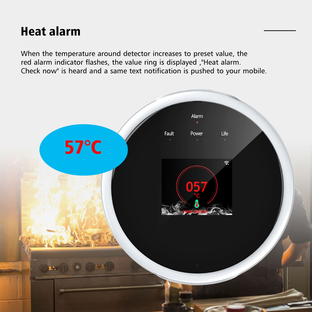 Tuya Smart WiFi Gas Sensor: LCD Display, Gas & Heat Alerts, App Notifications, Works with Tuya