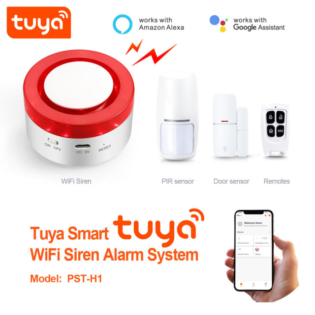 Tuya Smart WiFi Siren Alarm System: 120dB Sound, App/Voice Control, Wireless Sensor Support