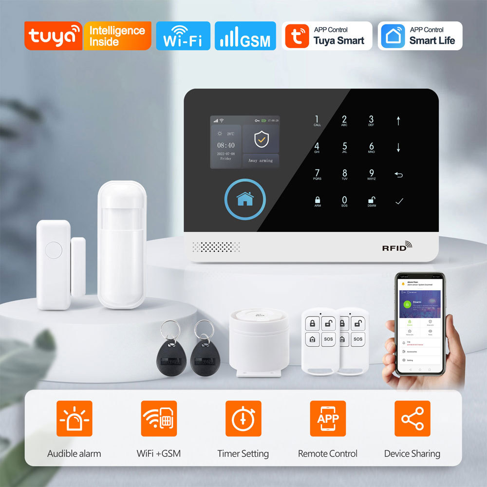 Tuya Smart WiFi GSM Alarm System - 2G/4G Options, 100 Wireless Detectors Support, Touch Panel