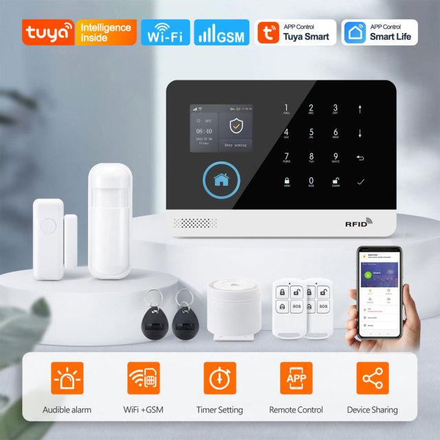 Tuya Smart WiFi GSM Alarm System - 2G/4G Options, 100 Wireless Detectors Support, Touch Panel