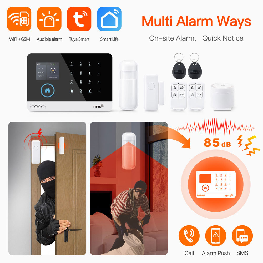 Tuya Smart WiFi GSM Alarm System - 2G/4G Options, 100 Wireless Detectors Support, Touch Panel