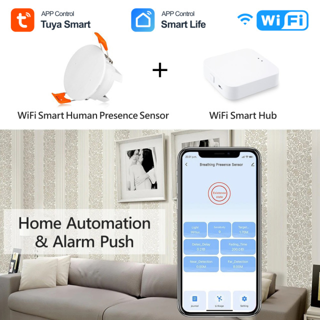 Tuya Smart WiFi Breathing Presence Sensor - Ceiling Mounted, mmWave Radar, App Control