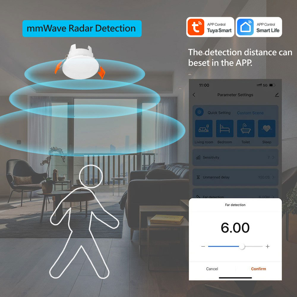 Tuya Smart WiFi Breathing Presence Sensor - Ceiling Mounted, mmWave Radar, App Control