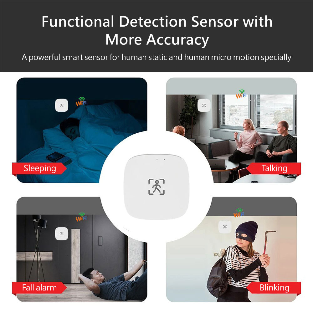 Tuya Smart WiFi Breathing Presence Sensor - Side Wall Mounted, mmWave Radar, App Control