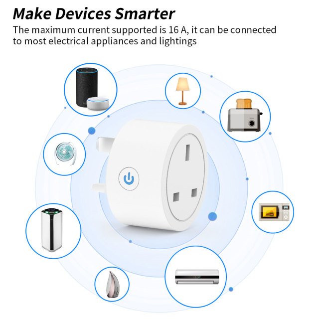 Tuya Smart WiFi 16A UK Socket Plug with Energy Metering - Remote & Voice Control