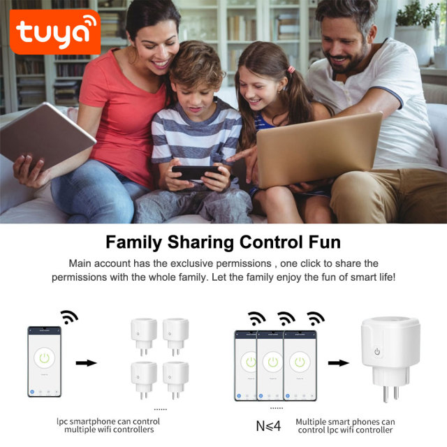 Tuya Smart WiFi 16A EU Socket Plug with Energy Metering - Remote Control, Voice Compatibility
