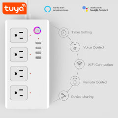 Tuya Smart WiFi US Power Strip with 4 Outlets, 2 USB & 2 Type-C Fast Charging Ports, Voice Control Smart Plug