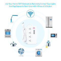 Tuya Smart WiFi US Power Strip with 4 Outlets, 2 USB & 2 Type-C Fast Charging Ports, Voice Control Smart Plug