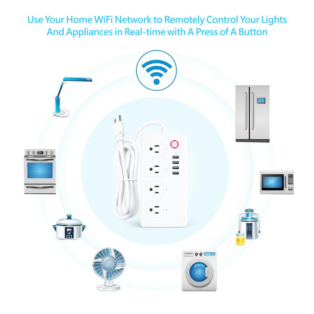 Tuya Smart WiFi US Power Strip with 4 Outlets, 2 USB & 2 Type-C Fast Charging Ports, Voice Control Smart Plug