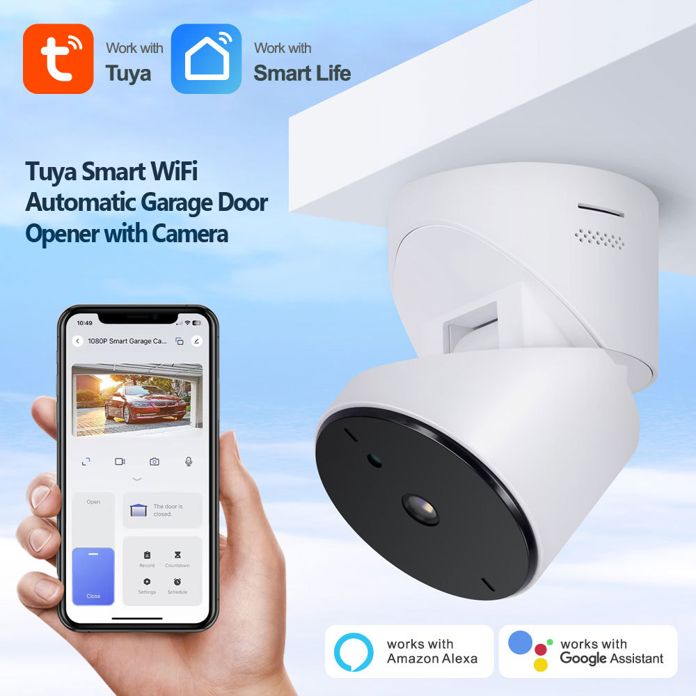 Tuya Smart WiFi Garage Door Opener with Camera - Remote Control, HD View, Voice Compatibility