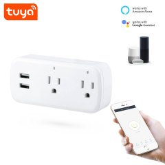 Tuya Smart WiFi US Dual Outlet Socket Plug with USB - Remote/Voice Control
